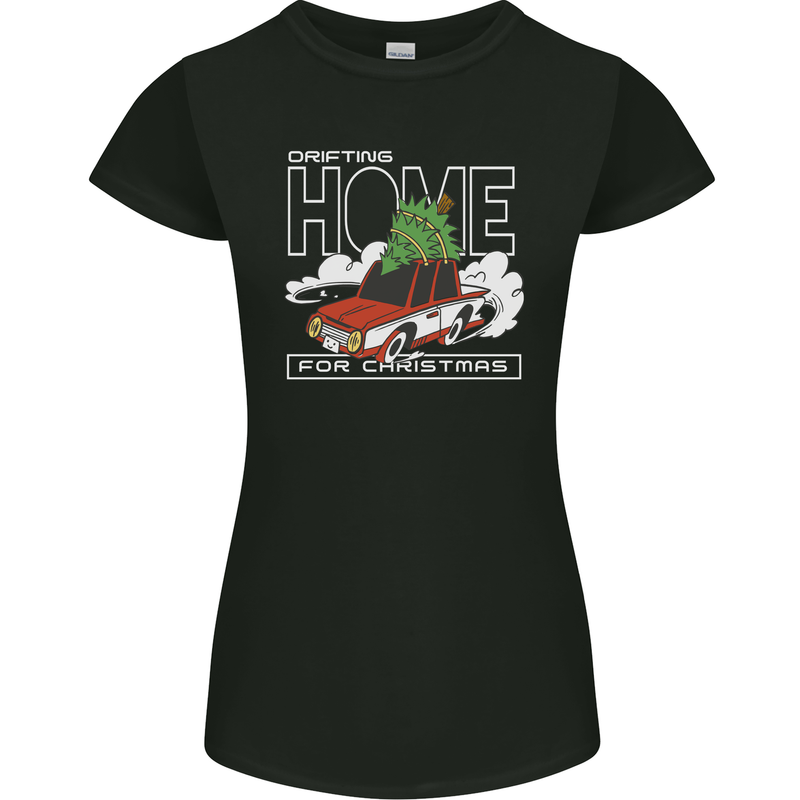 Drifting Home for Christmas Car Drift Funny Xmas Womens Petite Cut T-Shirt Black