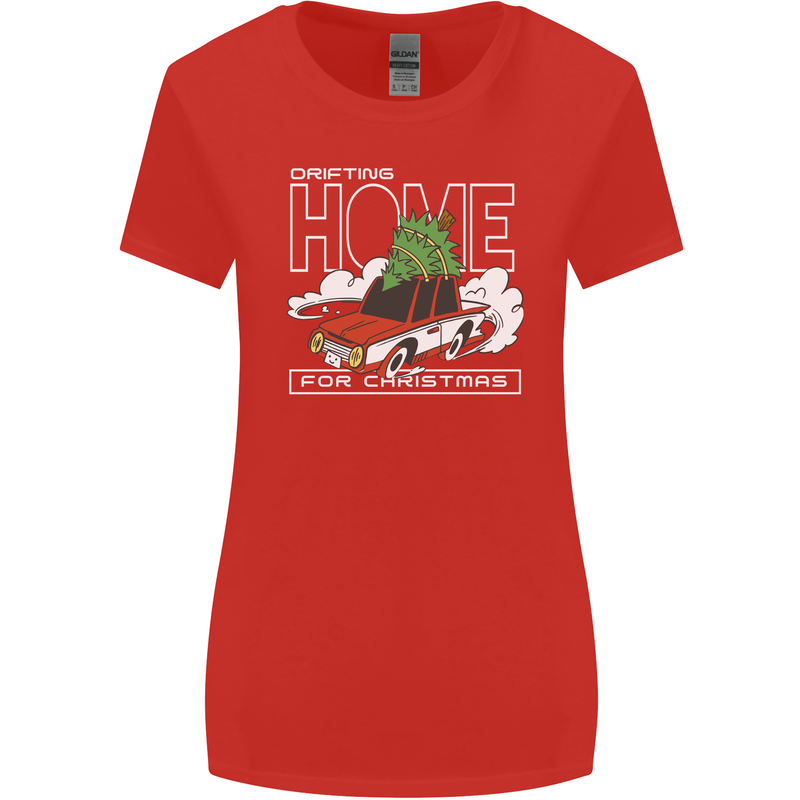 Drifting Home for Christmas Car Drift Funny Xmas Womens Wider Cut T-Shirt Red