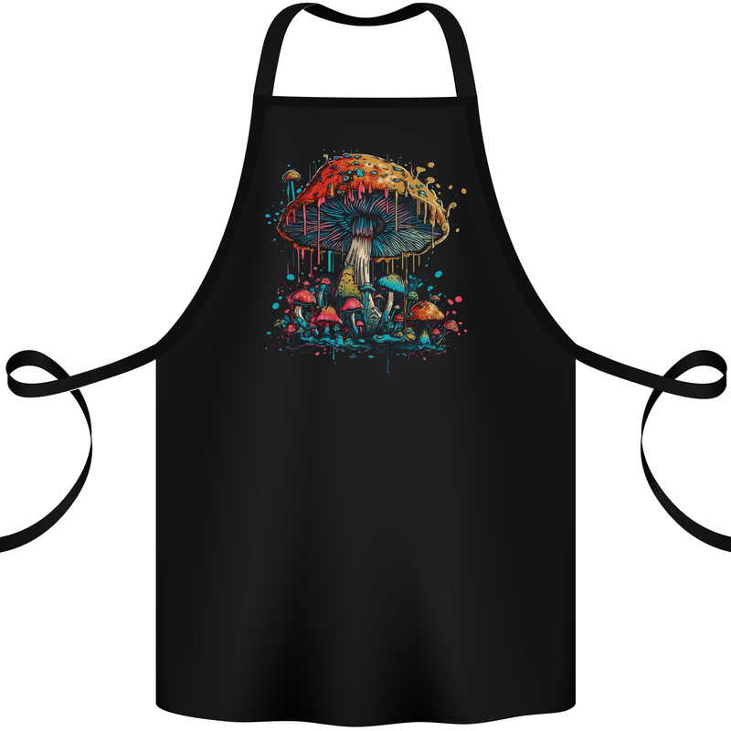 Dripping Magic Mushroom LSD Hippy Cotton Apron 100% Organic Black