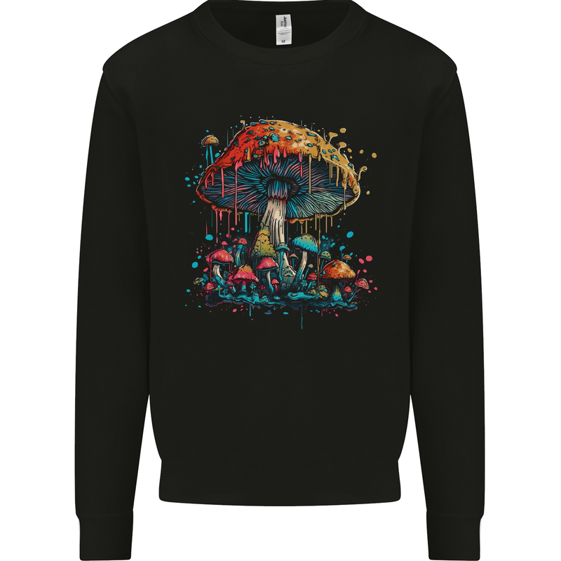 Dripping Magic Mushroom LSD Hippy Kids Sweatshirt Jumper Black