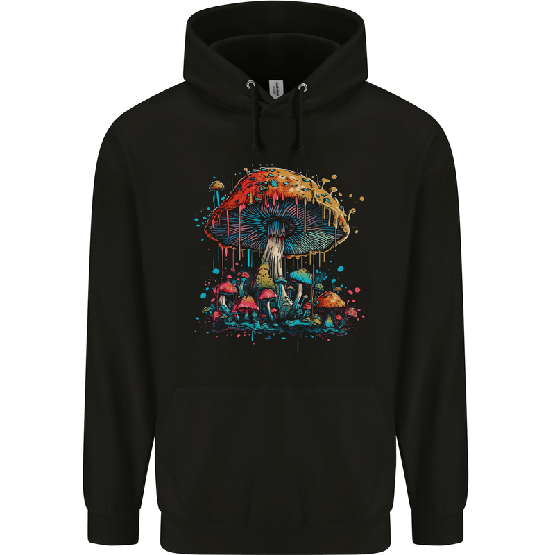 Dripping Magic Mushroom LSD Hippy Mens 80% Cotton Hoodie Black