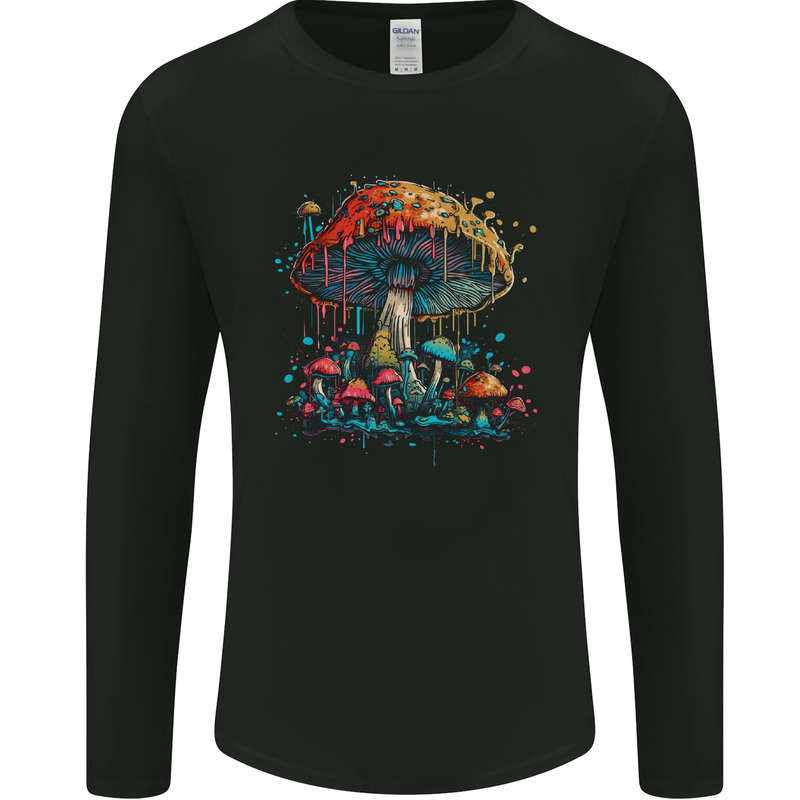 Dripping Magic Mushroom LSD Hippy Mens Long Sleeve T-Shirt Black