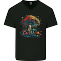 Dripping Magic Mushroom LSD Hippy Mens V-Neck Cotton T-Shirt Black