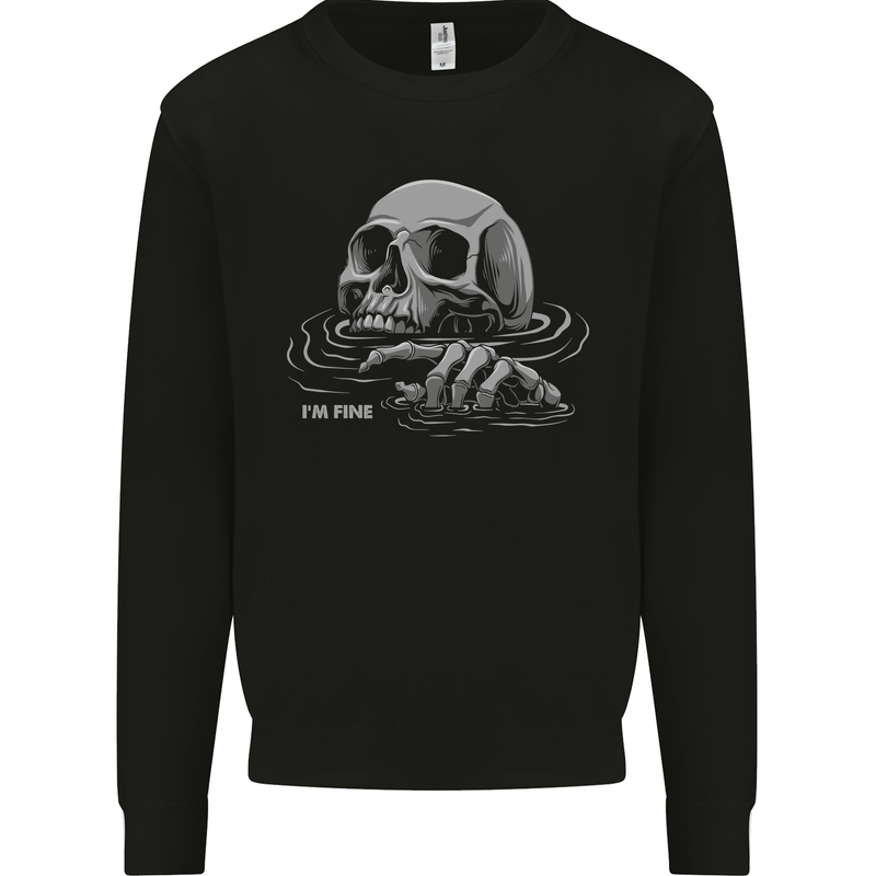 Drowning Skull Im Fine Kids Sweatshirt Jumper Black