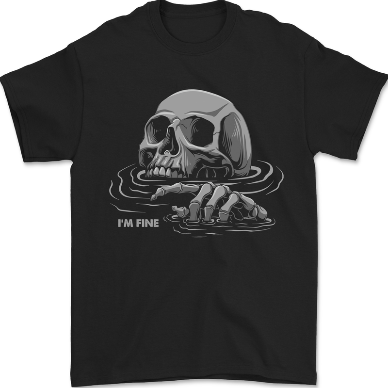 Drowning Skull Im Fine Mens T-Shirt 100% Cotton Black