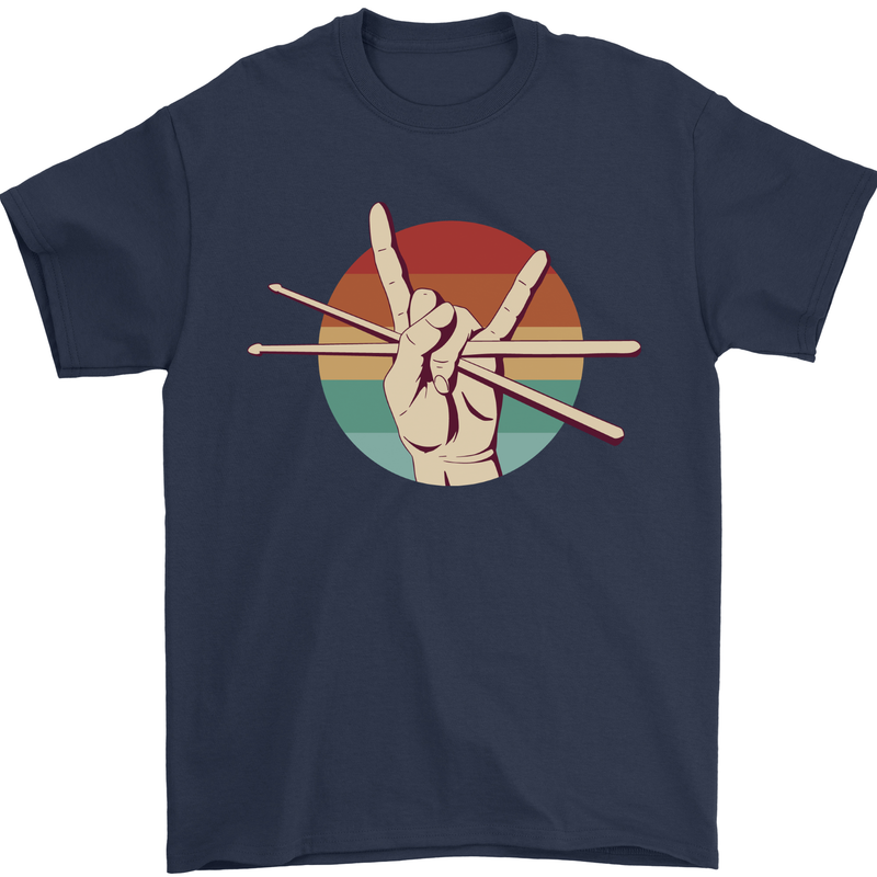 Drum Salute Drummer Drumming Mens T-Shirt 100% Cotton Navy Blue