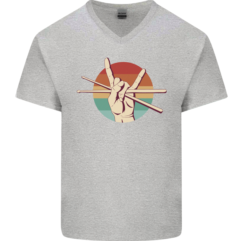 Drum Salute Drummer Drumming Mens V-Neck Cotton T-Shirt Sports Grey