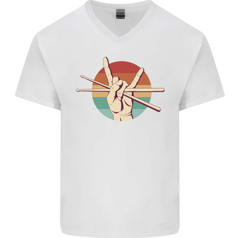 Drum Salute Drummer Drumming Mens V-Neck Cotton T-Shirt White