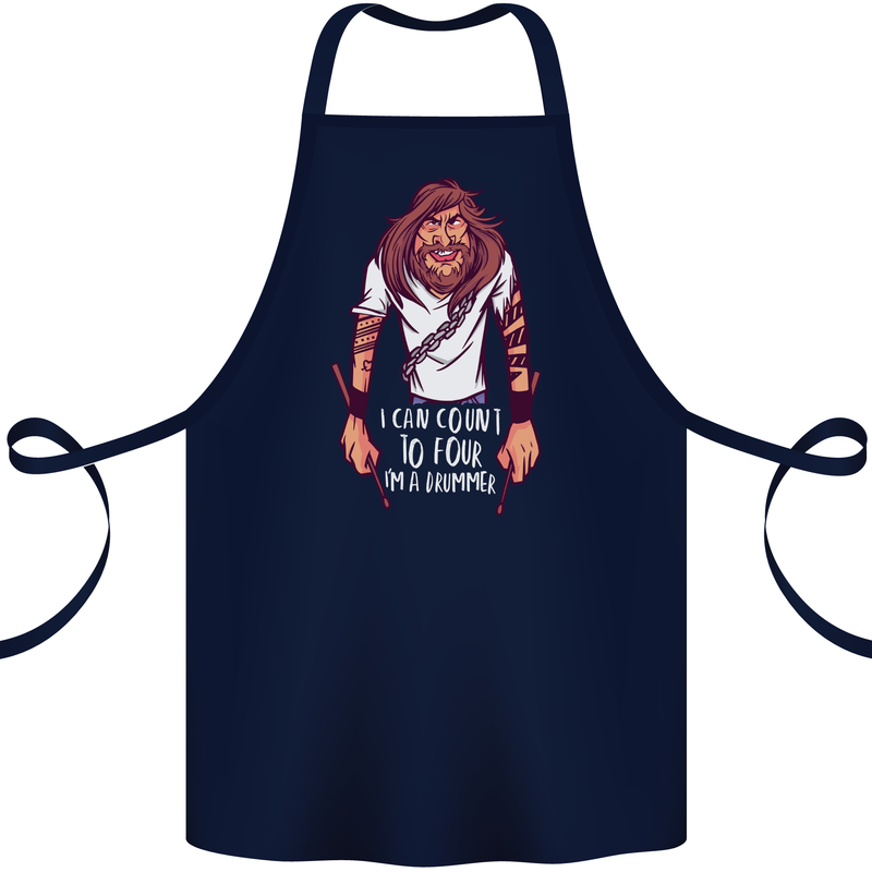 Drummer Count to 4 Funny Drumming Drum Cotton Apron 100% Organic Navy Blue