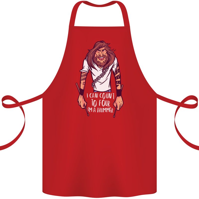 Drummer Count to 4 Funny Drumming Drum Cotton Apron 100% Organic Red