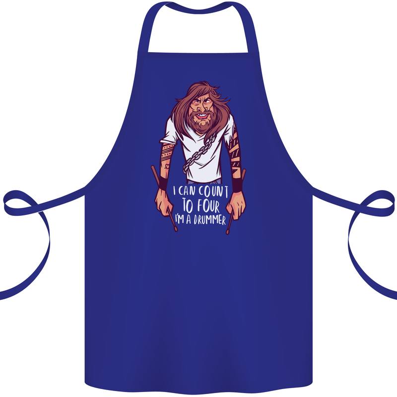 Drummer Count to 4 Funny Drumming Drum Cotton Apron 100% Organic Royal Blue