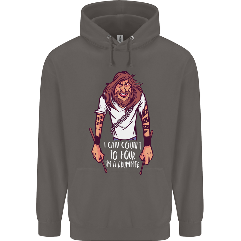 Drummer Count to 4 Funny Drumming Drum Mens 80% Cotton Hoodie Charcoal