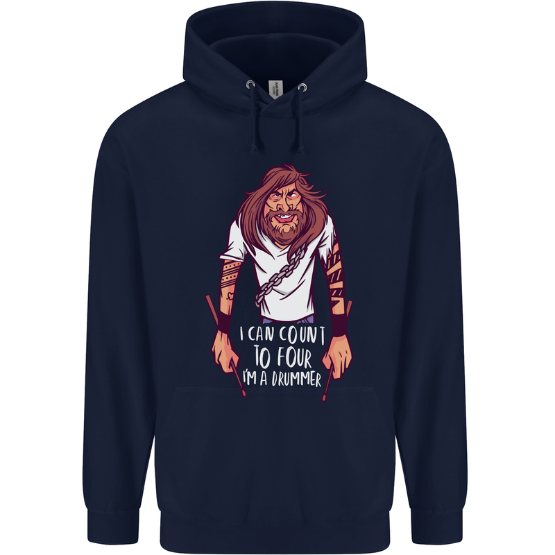 Drummer Count to 4 Funny Drumming Drum Mens 80% Cotton Hoodie Navy Blue
