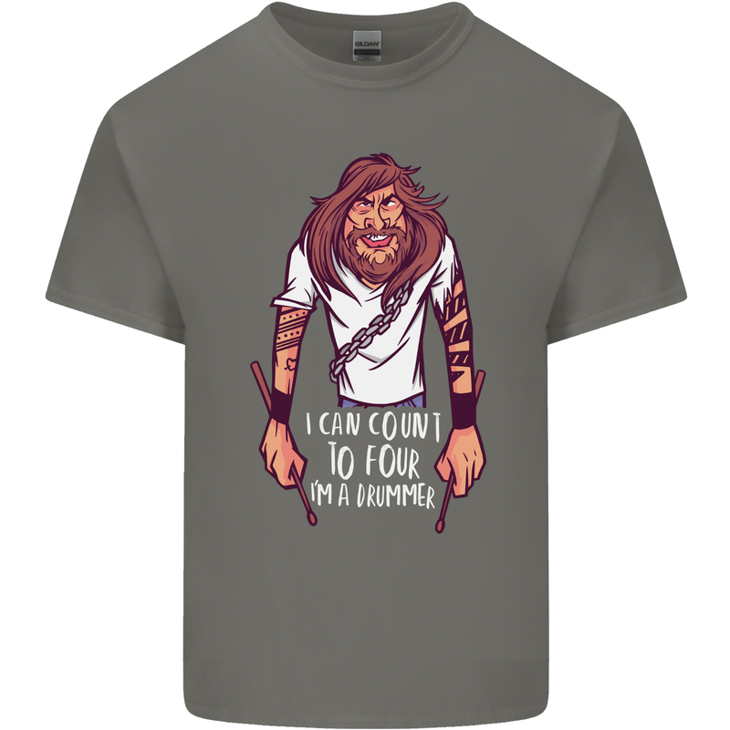 Drummer Count to 4 Funny Drumming Drum Mens Cotton T-Shirt Tee Top Charcoal