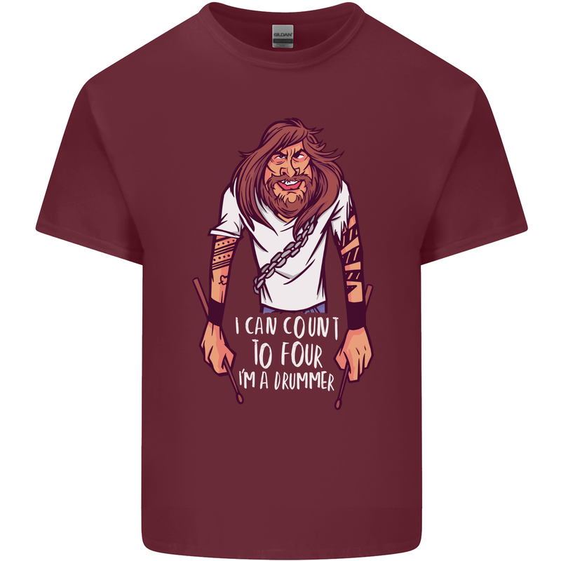 Drummer Count to 4 Funny Drumming Drum Mens Cotton T-Shirt Tee Top Maroon