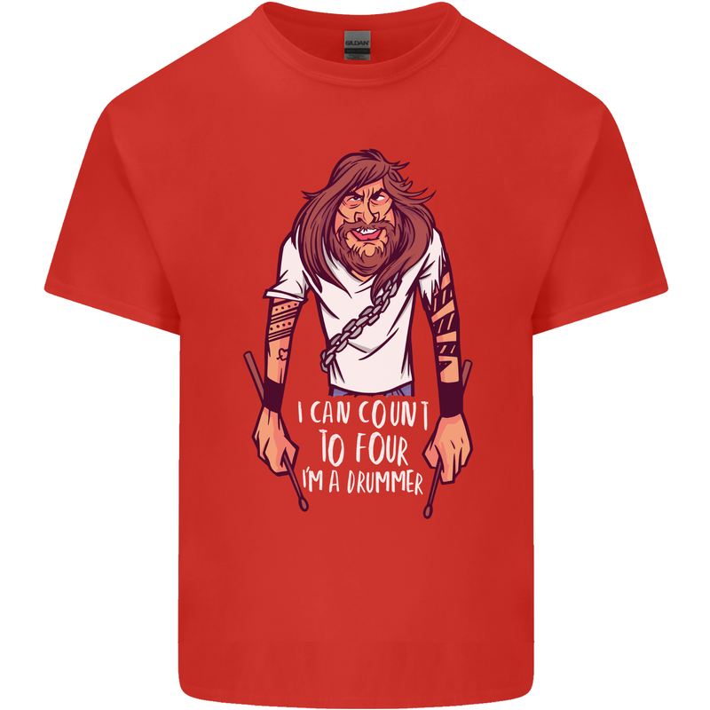 Drummer Count to 4 Funny Drumming Drum Mens Cotton T-Shirt Tee Top Red