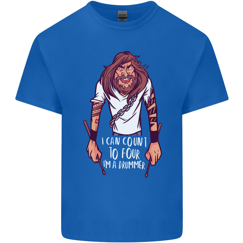 Drummer Count to 4 Funny Drumming Drum Mens Cotton T-Shirt Tee Top Royal Blue