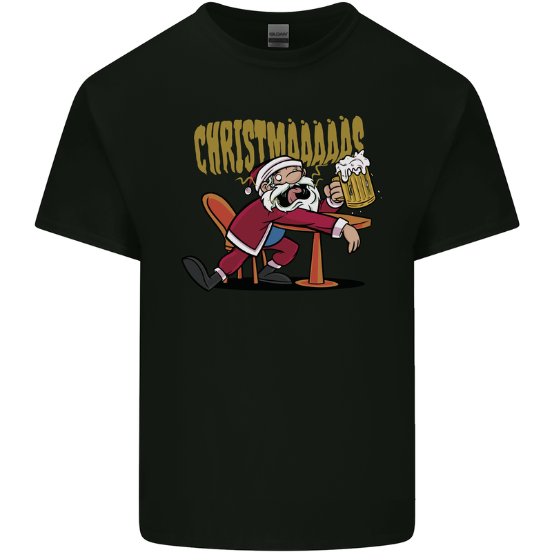 Drunk Santa Funny Christmas Alcohol Beer Xmas Mens Cotton T-Shirt Tee Top Black