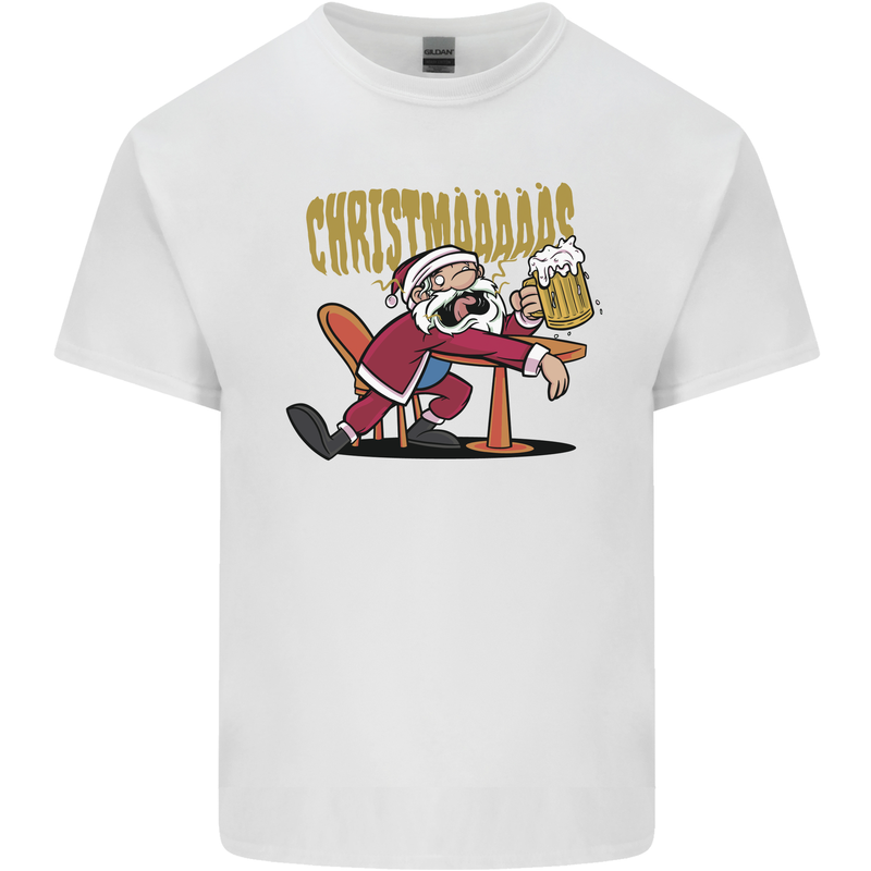 Drunk Santa Funny Christmas Alcohol Beer Xmas Mens Cotton T-Shirt Tee Top White