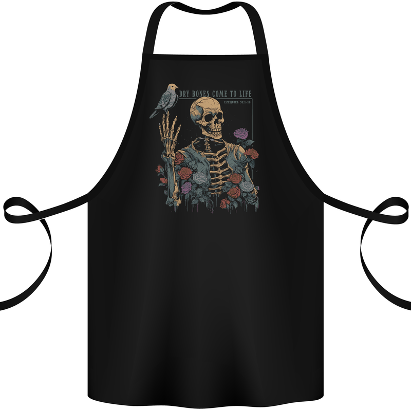 Dry Bones Skeleton Skull With Flowers & Bird Cotton Apron 100% Organic Black