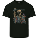 Dry Bones Skeleton Skull With Flowers & Bird Kids T-Shirt Childrens Black