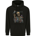 Dry Bones Skeleton Skull With Flowers & Bird Mens 80% Cotton Hoodie Black