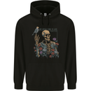 Dry Bones Skeleton Skull With Flowers & Bird Mens 80% Cotton Hoodie Black