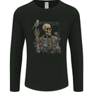 Dry Bones Skeleton Skull With Flowers & Bird Mens Long Sleeve T-Shirt Black