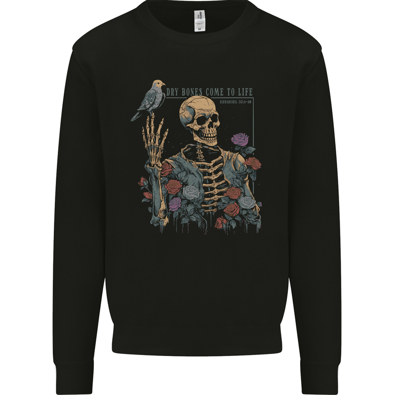 Dry Bones Skeleton Skull With Flowers & Bird Mens Sweatshirt Jumper Black