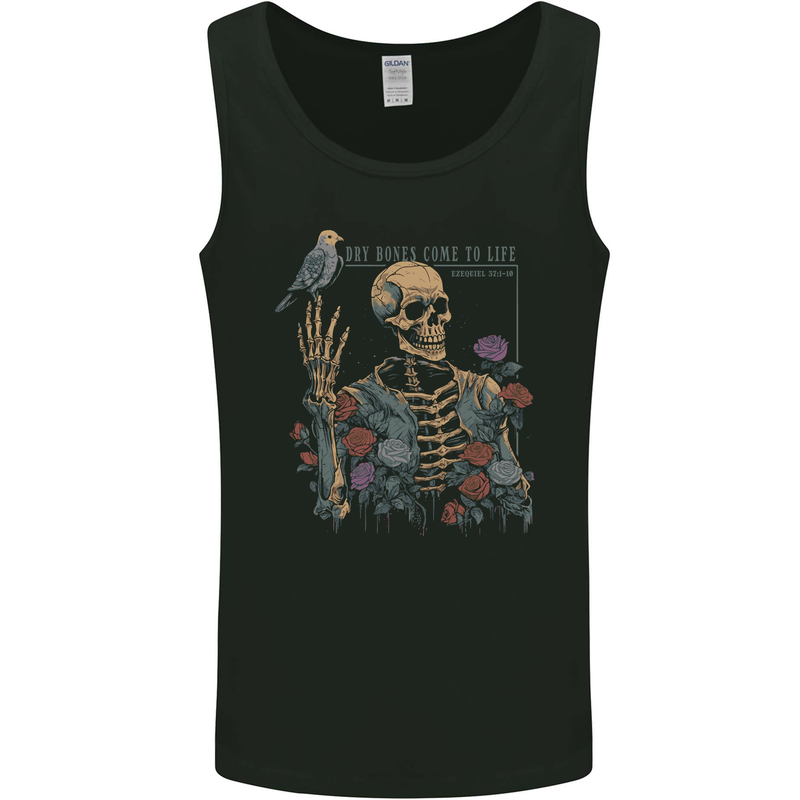 Dry Bones Skeleton Skull With Flowers & Bird Mens Vest Tank Top Black