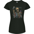 Dry Bones Skeleton Skull With Flowers & Bird Womens Petite Cut T-Shirt Black