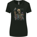 Dry Bones Skeleton Skull With Flowers & Bird Womens Wider Cut T-Shirt Black