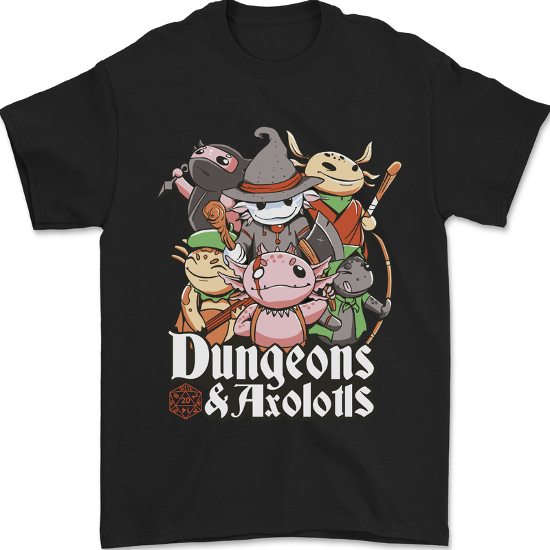 Dungeons & Axolotl Role Play Games RPG Mens T-Shirt 100% Cotton Black
