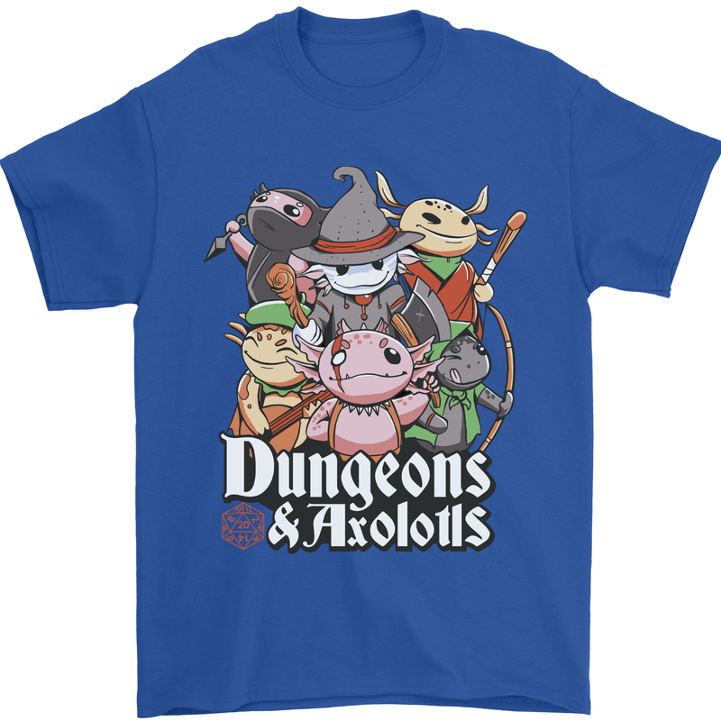 Dungeons & Axolotl Role Play Games RPG Mens T-Shirt 100% Cotton Royal Blue