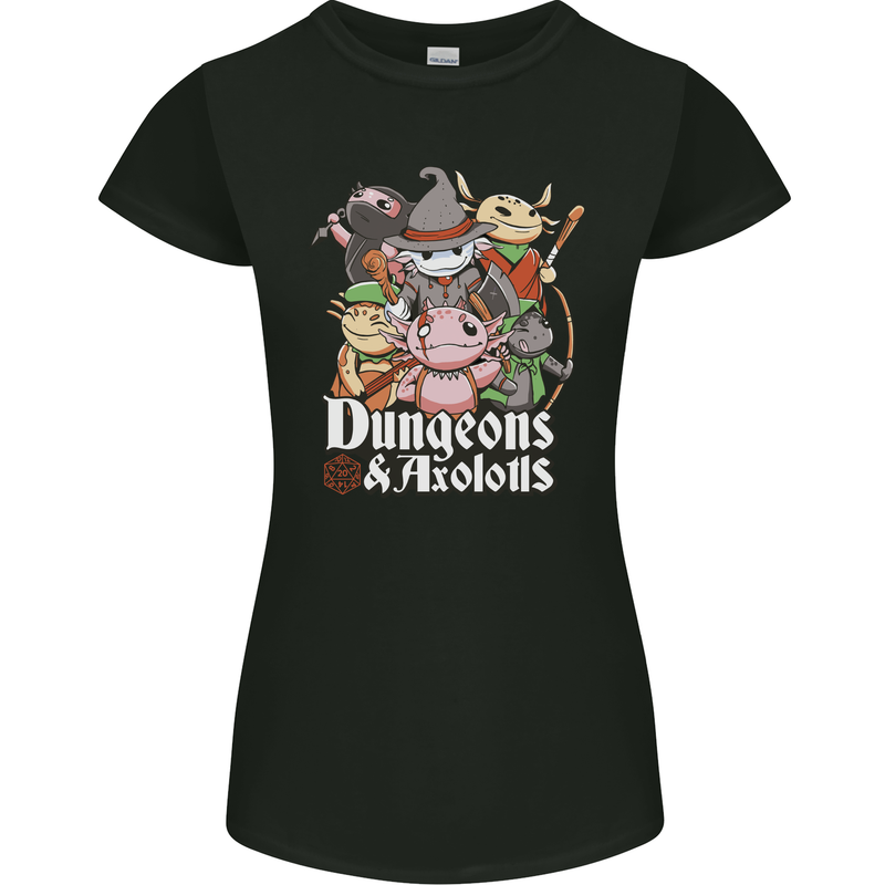 Dungeons & Axolotl Role Play Games RPG Womens Petite Cut T-Shirt Black