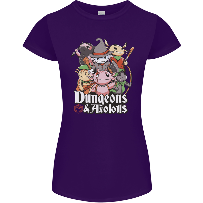 Dungeons & Axolotl Role Play Games RPG Womens Petite Cut T-Shirt Purple