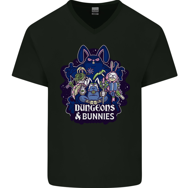 Dungeons & Bunnies Role Play Games RPG Mens V-Neck Cotton T-Shirt Black