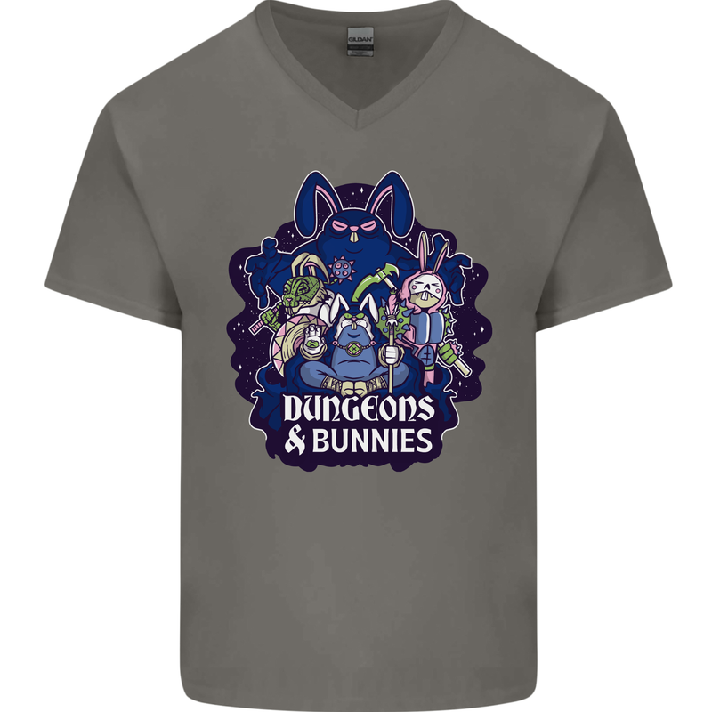 Dungeons & Bunnies Role Play Games RPG Mens V-Neck Cotton T-Shirt Charcoal