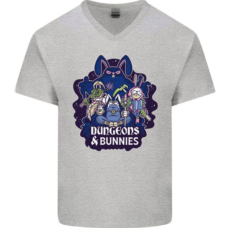 Dungeons & Bunnies Role Play Games RPG Mens V-Neck Cotton T-Shirt Sports Grey