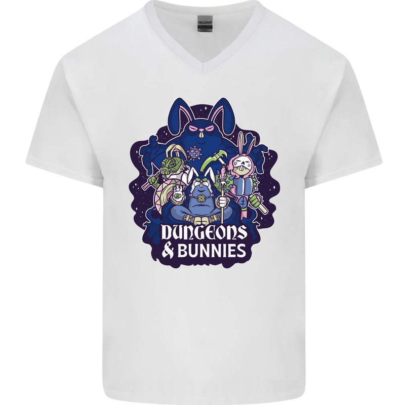Dungeons & Bunnies Role Play Games RPG Mens V-Neck Cotton T-Shirt White