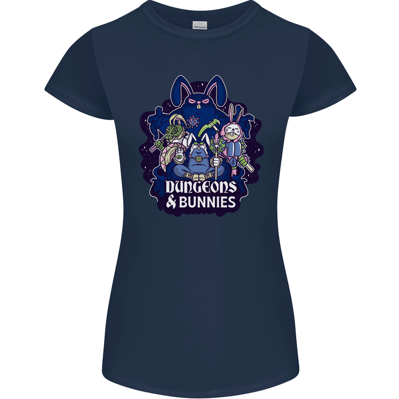 Dungeons & Bunnies Role Play Games RPG Womens Petite Cut T-Shirt Navy Blue