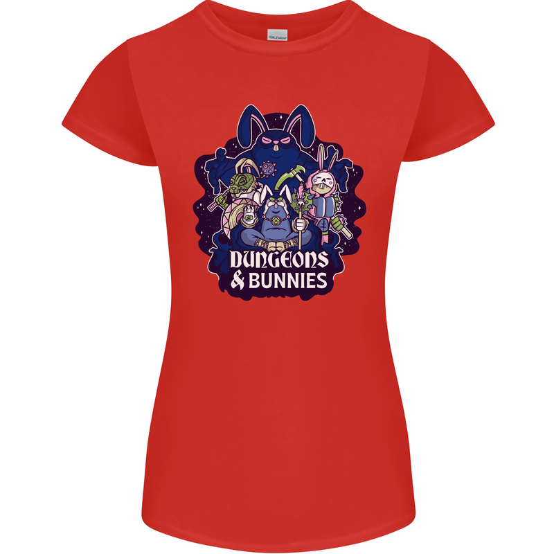 Dungeons & Bunnies Role Play Games RPG Womens Petite Cut T-Shirt Red