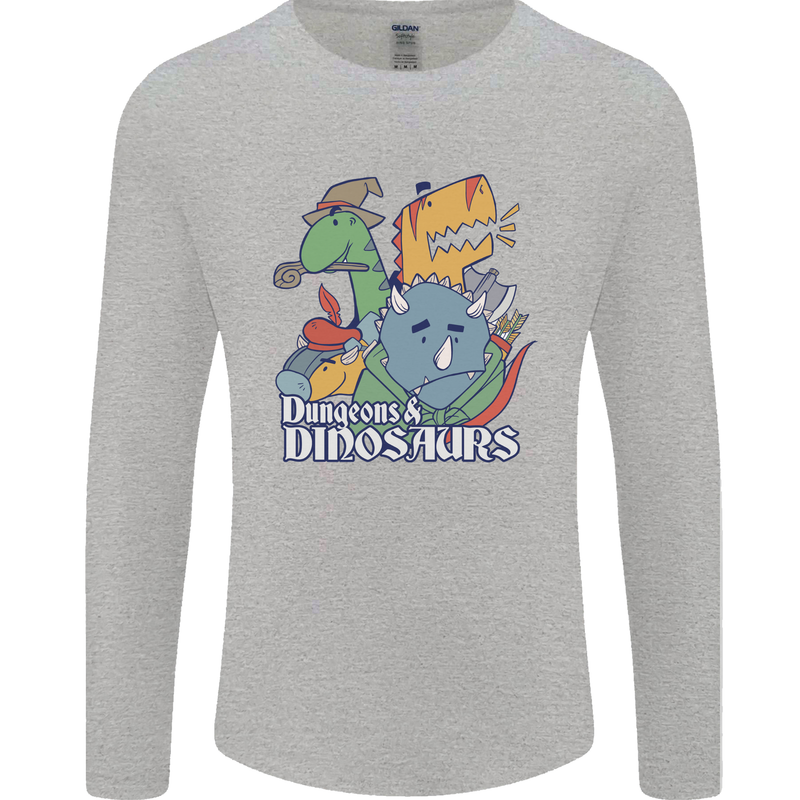 Dungeons & Dinosaurs Funny T-Rex Mens Long Sleeve T-Shirt Sports Grey