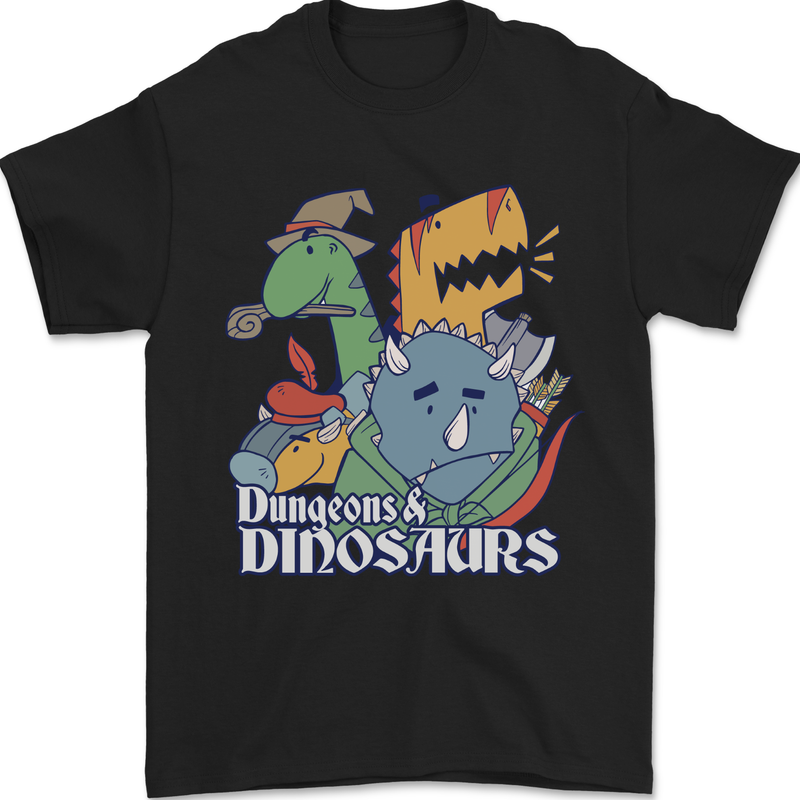 Dungeons & Dinosaurs Funny T-Rex Mens T-Shirt 100% Cotton Black