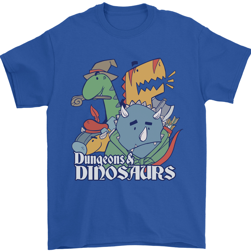 Dungeons & Dinosaurs Funny T-Rex Mens T-Shirt 100% Cotton Royal Blue