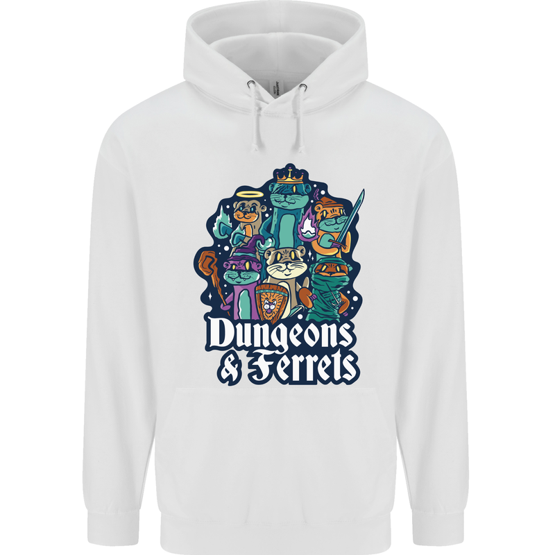 Dungeons & Ferrets Role Play Games RPG Mens 80% Cotton Hoodie White