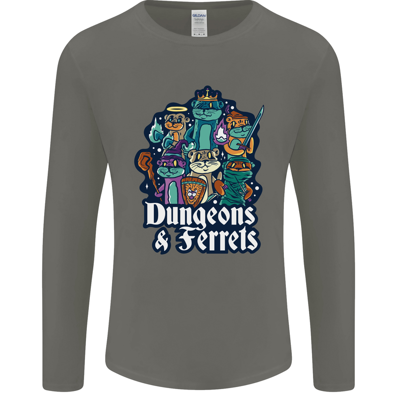 Dungeons & Ferrets Role Play Games RPG Mens Long Sleeve T-Shirt Charcoal