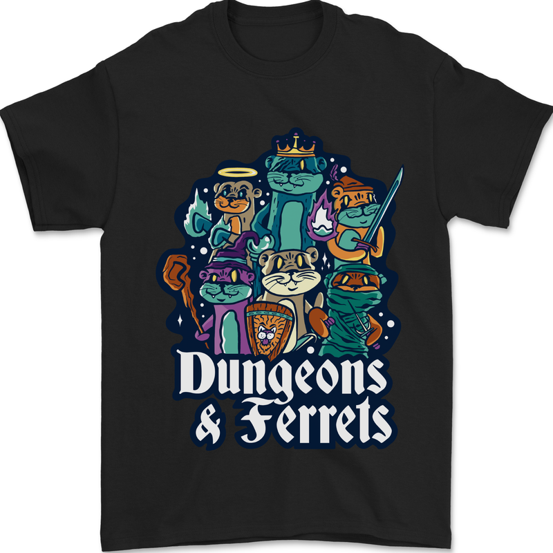 Dungeons & Ferrets Role Play Games RPG Mens T-Shirt 100% Cotton Black