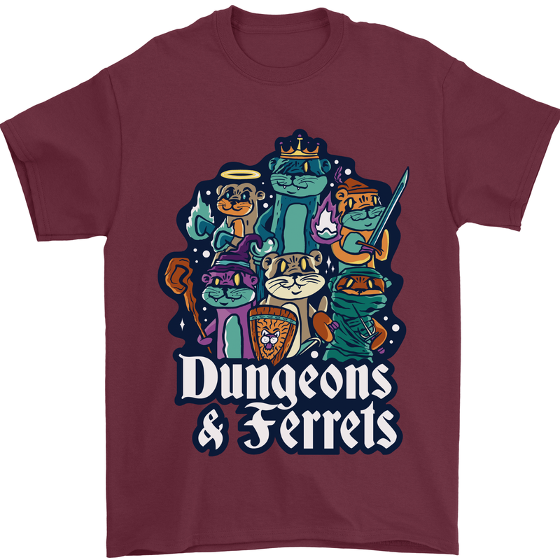 Dungeons & Ferrets Role Play Games RPG Mens T-Shirt 100% Cotton Maroon