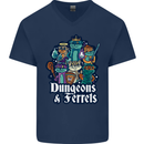 Dungeons & Ferrets Role Play Games RPG Mens V-Neck Cotton T-Shirt Navy Blue